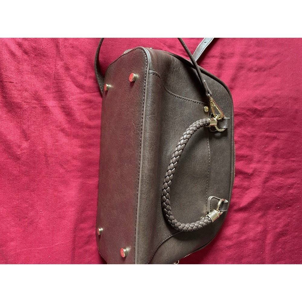 Madison West Dome Satchel Braided Handle Leopard Print Lining W/Shoulder Strap